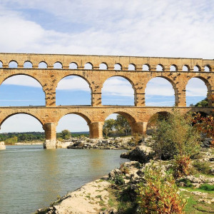 Pont du Gard on a fall day under skies