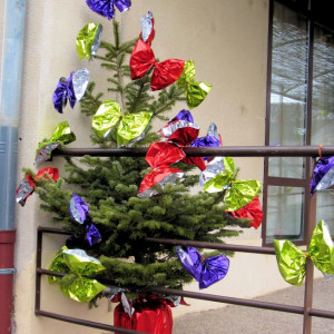 Provence Christmas - Colorful bows decorate this Sapin de Noel (Christmas Tree) in Beaumes de Venise