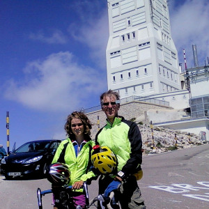Cyclists at the summit of Mt. Ventoux in Provence