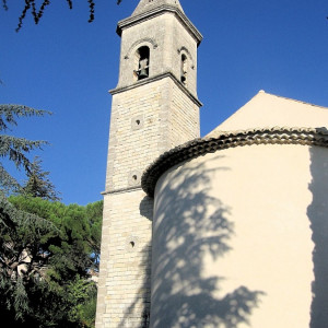 The belltower in Roaix where the bells chime on the hour and haf hour