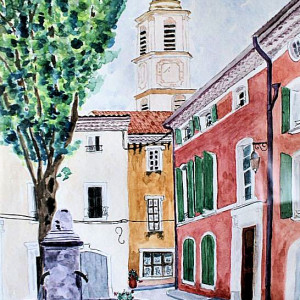 Provence-Valreas - a watercolor resprentation of the village