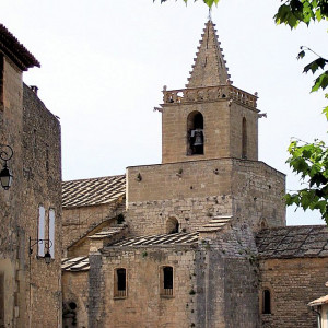  The Campanile of the Church stands tall above the village at Venasque