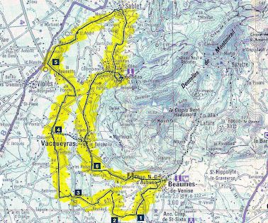 Landscapes of the Cote du Rhone as shown on a cycling map available at the Office of Tourism