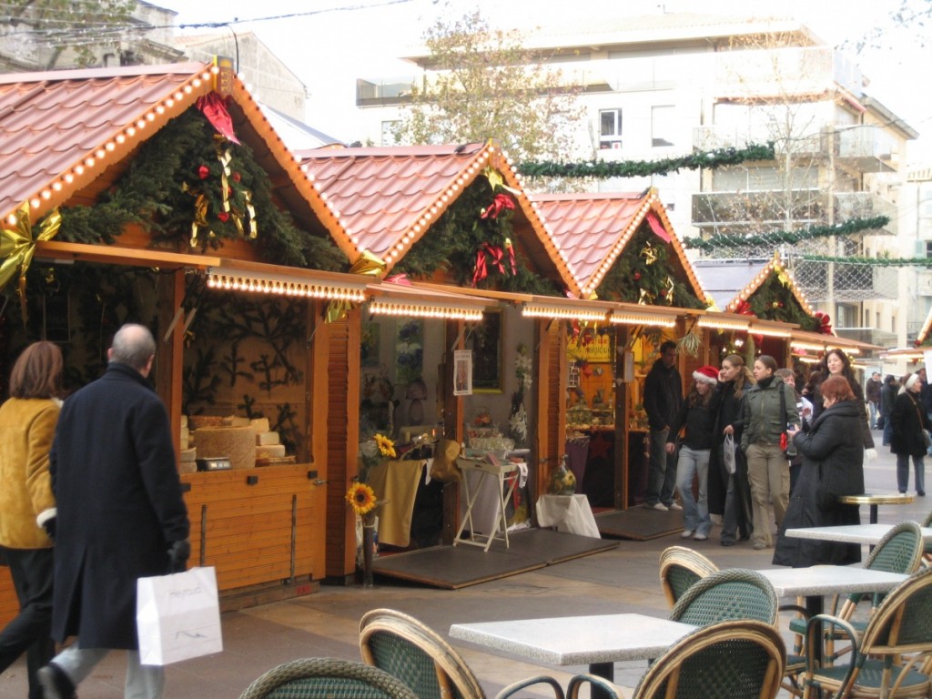 Log Cabin Stalls at Avignon Christmas Market