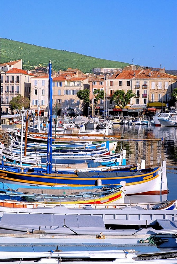 Colorful boats anchored in the harbor at La Ciotat